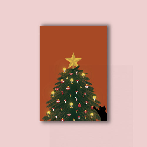 Bigliettino Gatto e Albero di Natale