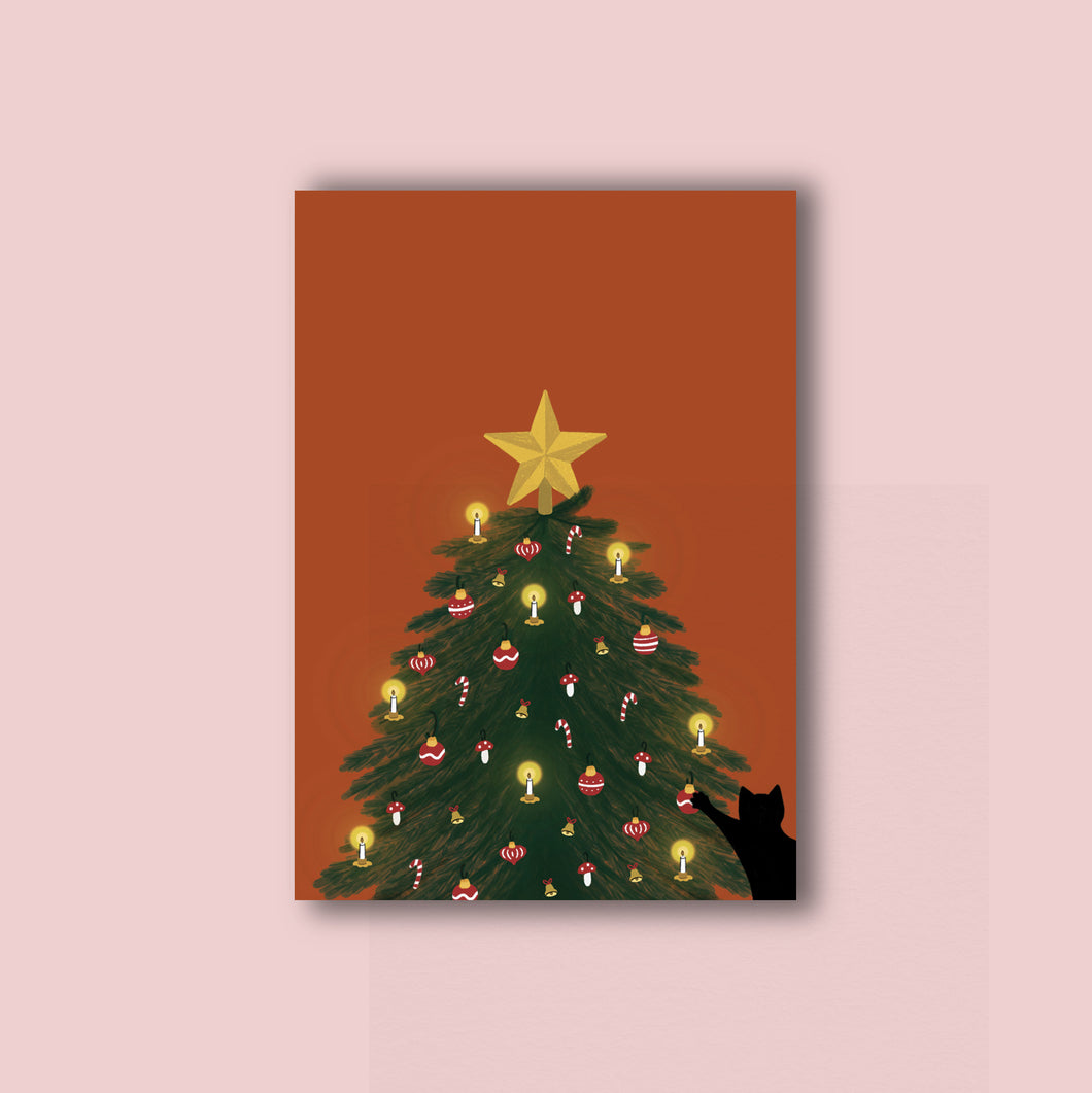 Bigliettino Gatto e Albero di Natale